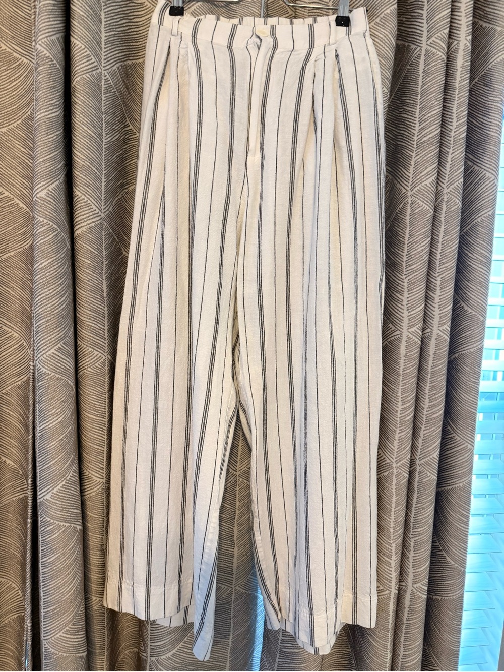 Central Park West White and Black Stripe Wide-Leg Pants